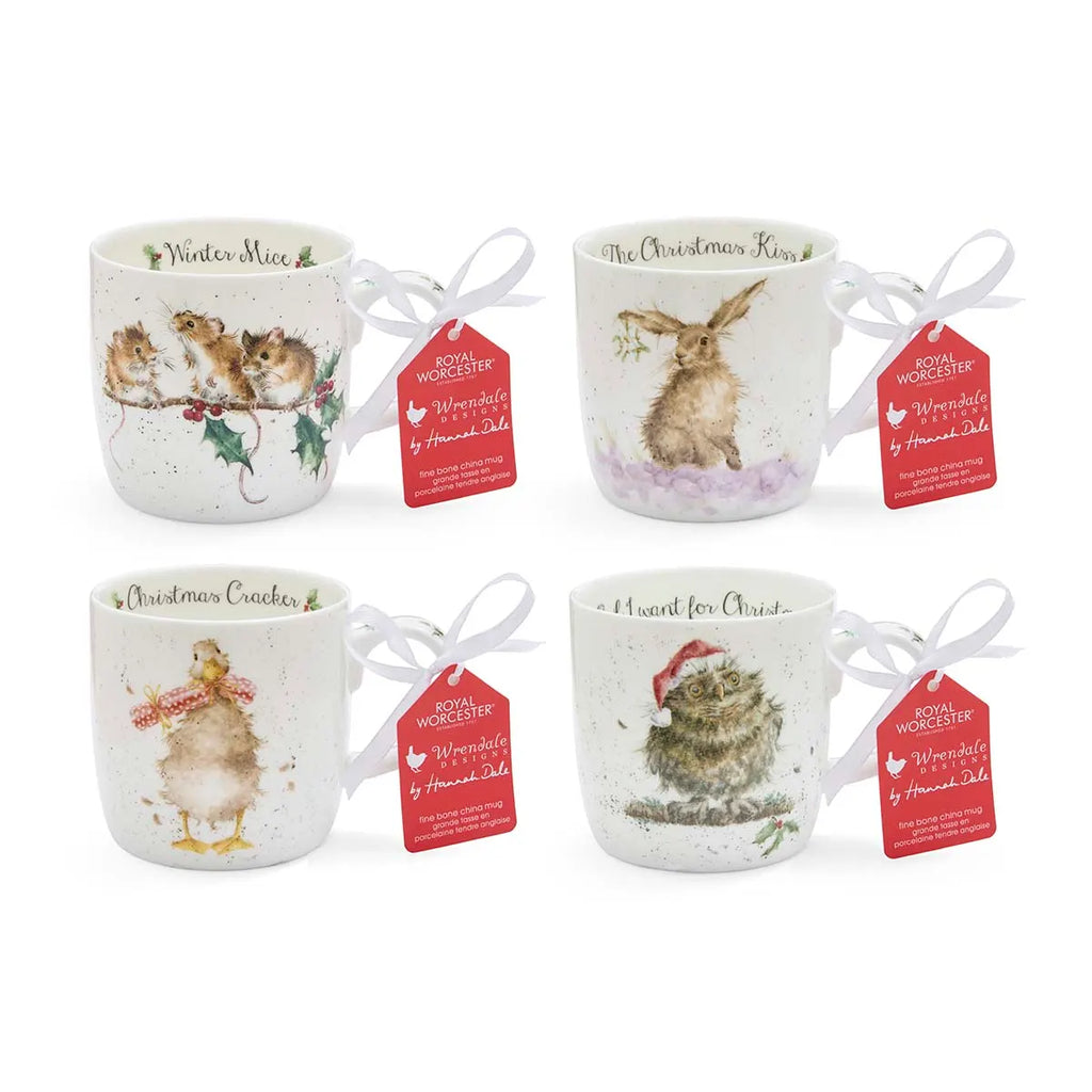 Royal Worcester Wrendale Designs Christmas Mugs, Set of 4