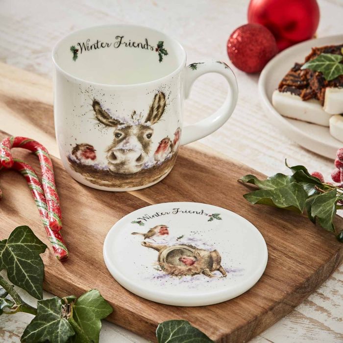 Wrendale Designs Winter Friends 2 Porcelain Mugs & Tray Set, 180ml, Set of  2, Multi