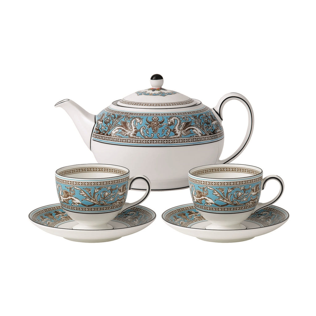 Wedgwood Florentine Turquoise Teaset (Teapot, Sugar & Cream 