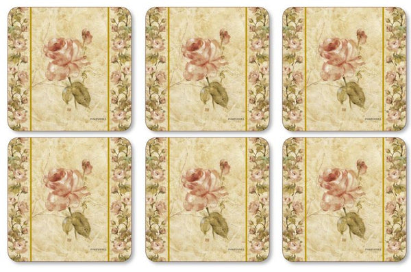 Pimpernel Antique Rose Linen Coasters Set of 6