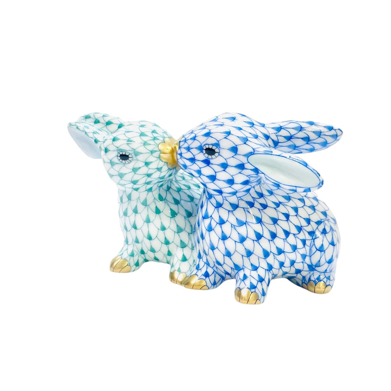 Herend Pair of Bunnies Fishnet Figurine