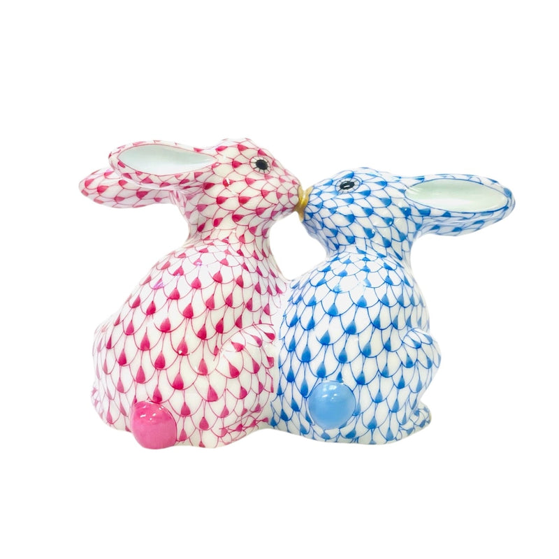 Herend Pair of Bunnies Fishnet Figurine