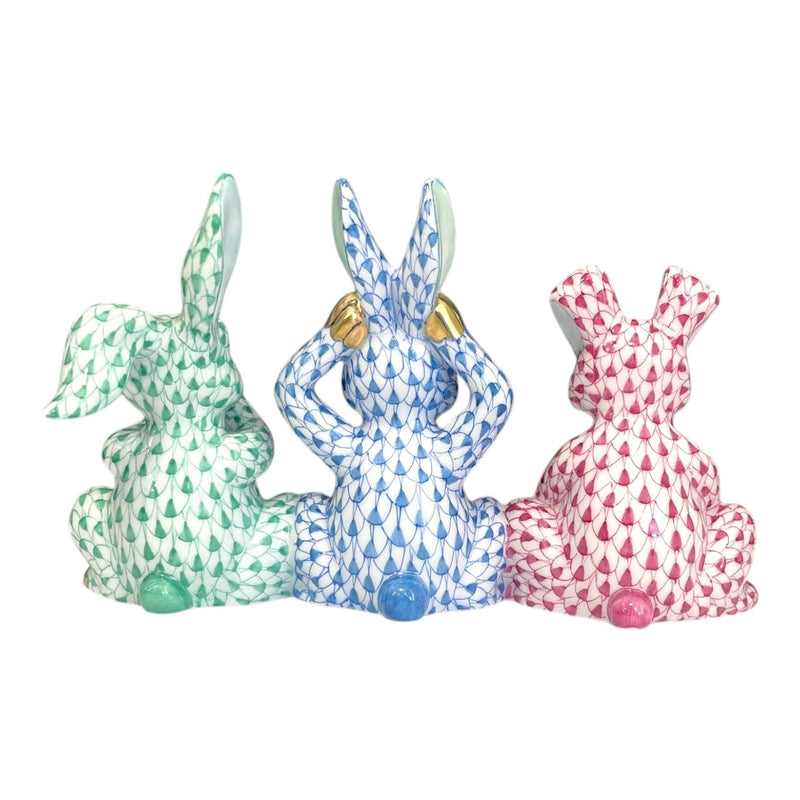 Herend The Three Wise Bunnies Fishnet Figurine