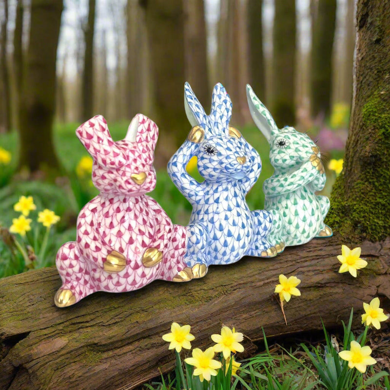 Herend The Three Wise Bunnies Fishnet Figurine