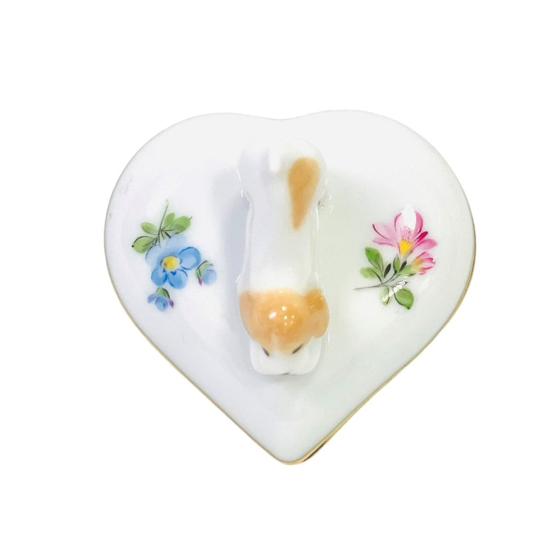 Herend Mille Fleur Heart-shaped Bonbonniere with Dog