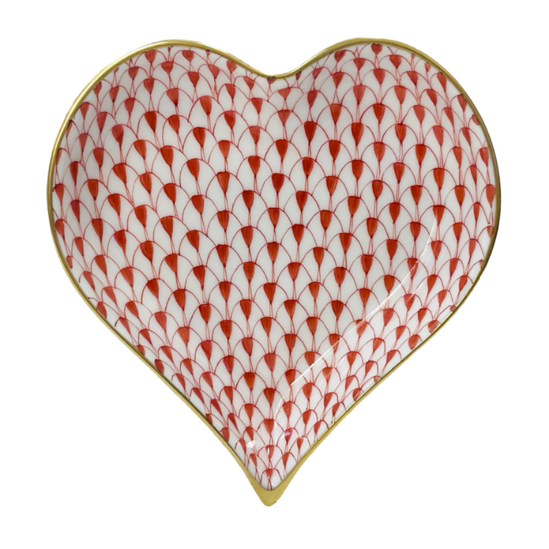 Herend Red Fishnet Heart-shaped Small Dish