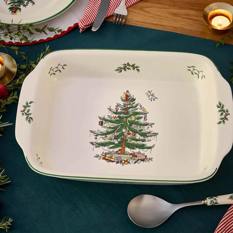 Spode Christmas Tree Rectangular Handled Dish 15 x 11ins