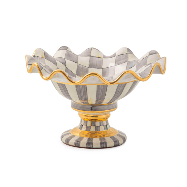 MacKenzie-Childs Sterling Check Ceramic Compote