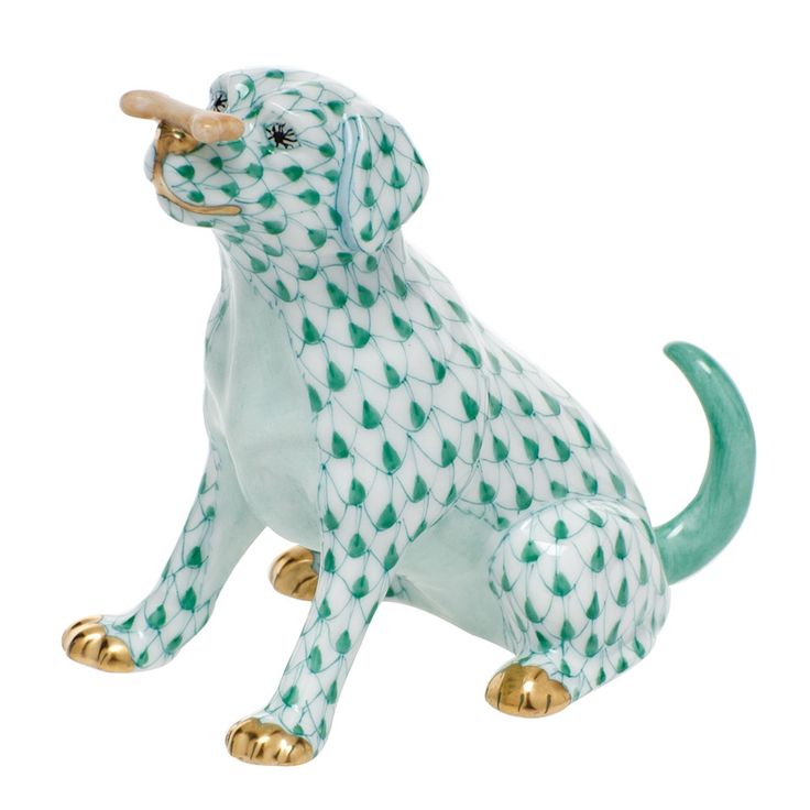 Herend Dog, Max with Bone Fishnet Figurine