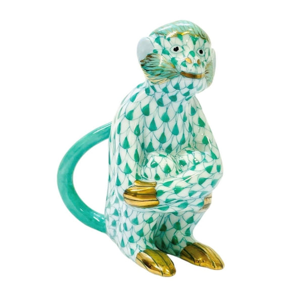 Herend Monkey Hugging Knees Fishnet Figurine