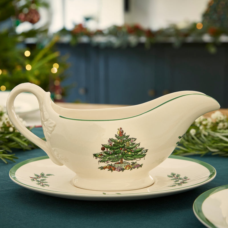 Spode Christmas Tree Sauce Boat and Stand