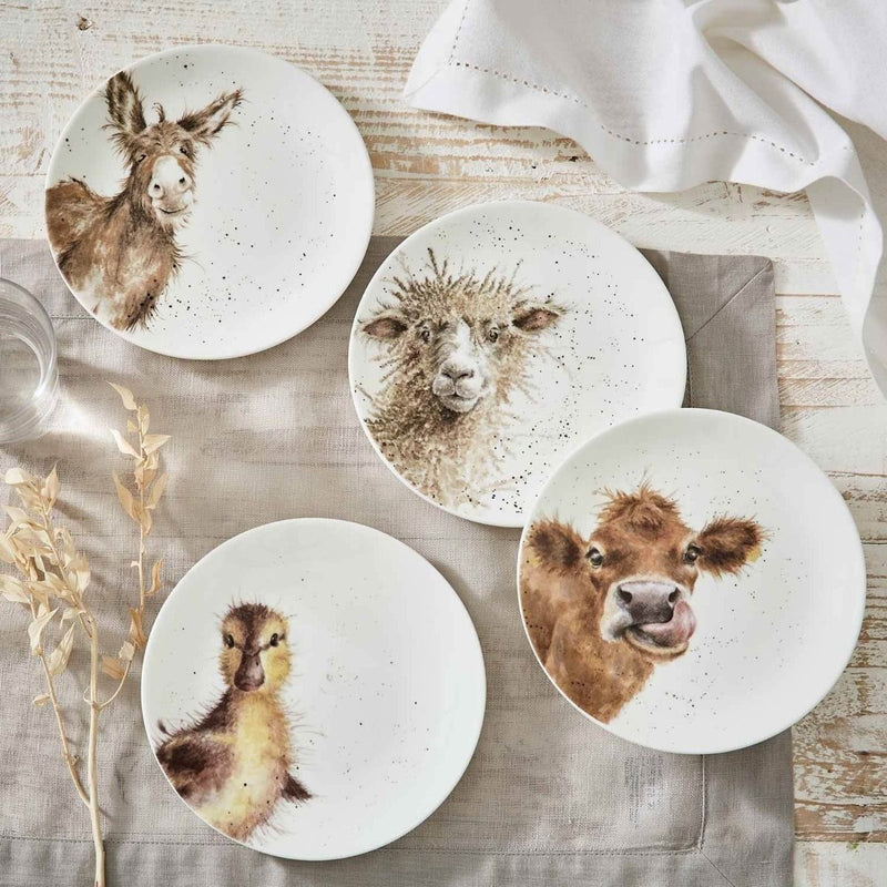 Royal Worcester Wrendale Designs Coupe Plates (Sheep, Duckling, Donkey, Cow) Set of 4