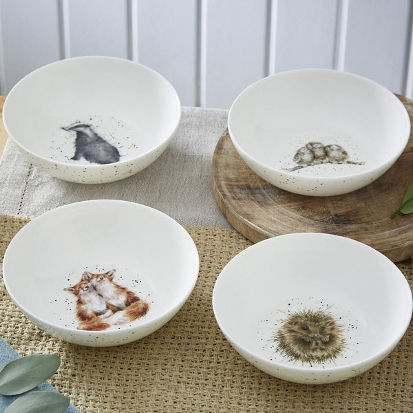  Wrendale Designs Royal Worcester 22 Centimetre Ceramic Pasta  Bowl Hedgehog Badger Fox and Owl Set of 4 : Home & Kitchen