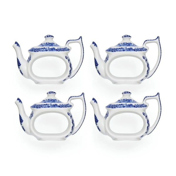 Spode Blue Italian Teapot Napkin Rings, Set of 4