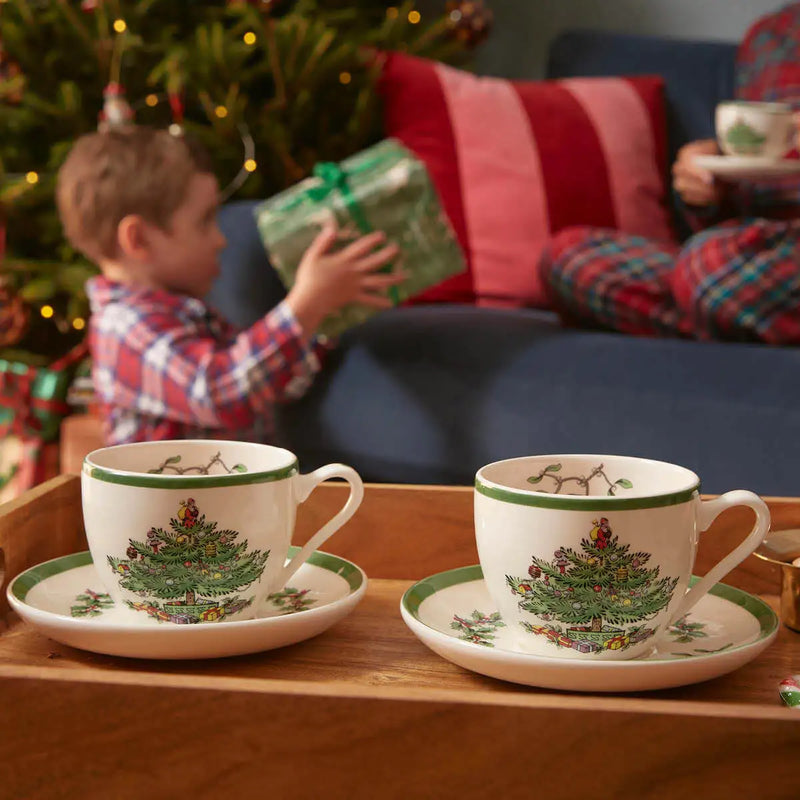 Spode Christmas Tree Teacup & Saucer in Gift Box