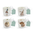 Royal Worcester Wrendale Designs Box Duck, Hare, Sheep & Highland Cow Set of 4 Mugs