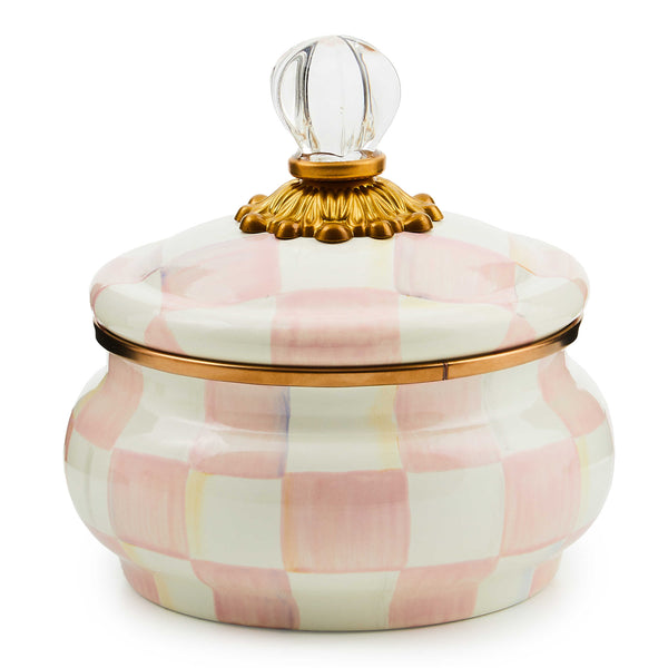 MacKenzie-Childs Rosy Check Enamel Squashed Pot