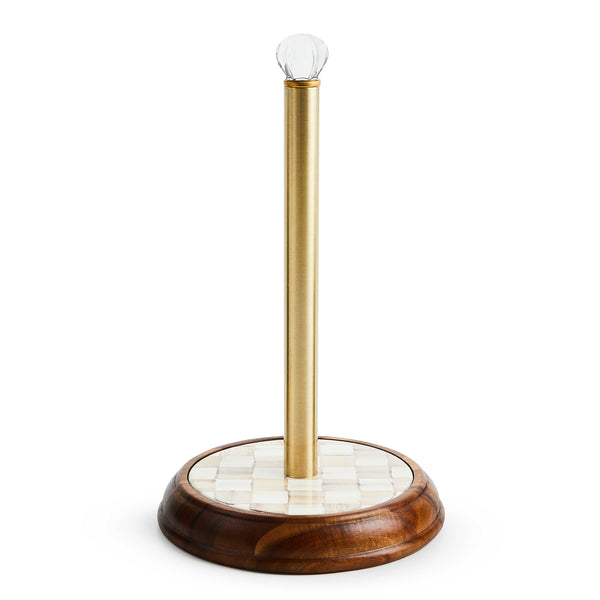 MacKenzie-Childs Mocha Check Wood Paper Towel Holder