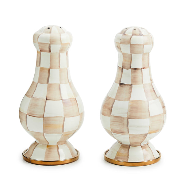 MacKenzie-Childs Mocha Check Large Salt & Pepper Shakers