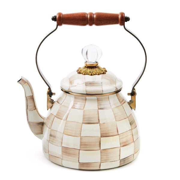 MacKenzie-Childs Mocha Check Tea Kettle 2 Quart