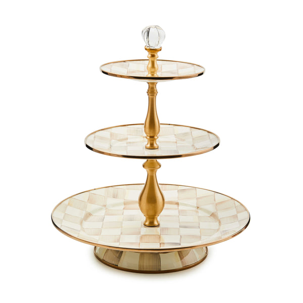 MacKenzie-Childs Mocha Check Three Tier Sweet Stand