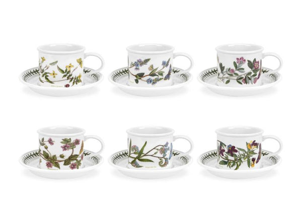 Portmeirion Botanic Garden Breakfast Cup and Saucer (Drum Shape) with New Motifs