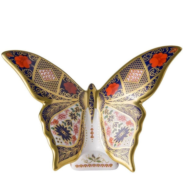 Royal Crown Derby Imari Solid Gold Band Butterfly Paperweight