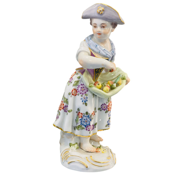 Meissen Gardener Figurine Child Girl with Flowers and Fruit