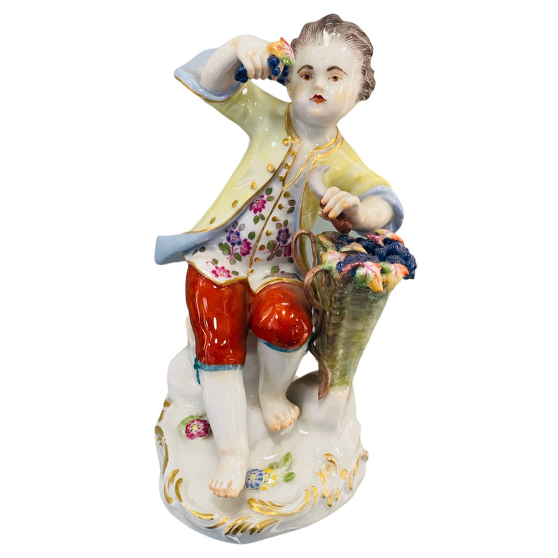 Meissen Gardener Figurine Child Boy with Grape Pannier