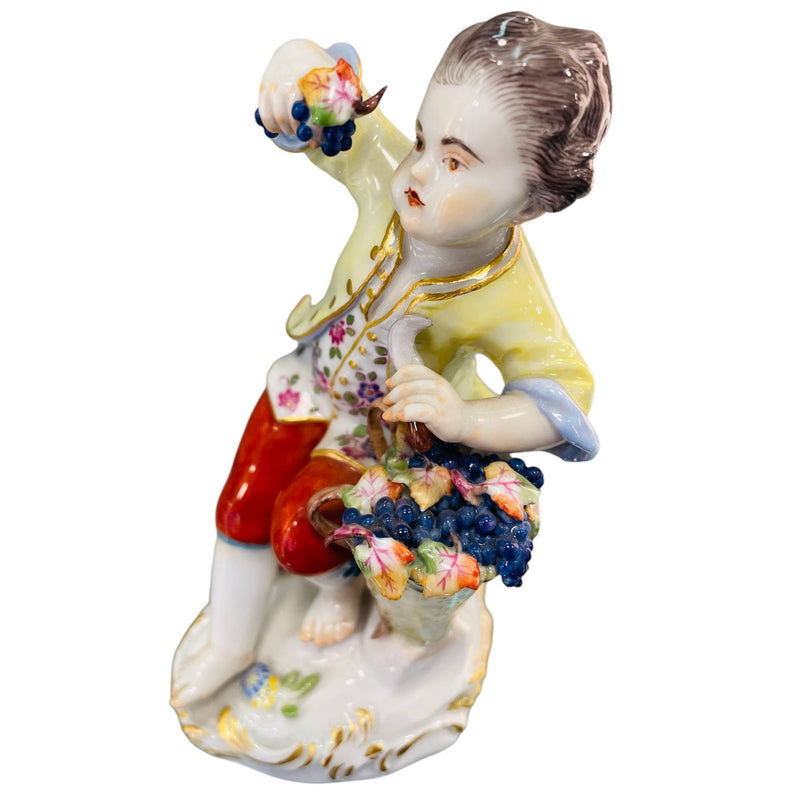 Meissen Gardener Figurine Child Boy with Grape Pannier