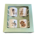 Royal Worcester Wrendale Designs Box Duck, Hare, Sheep & Highland Cow Set of 4 Mugs