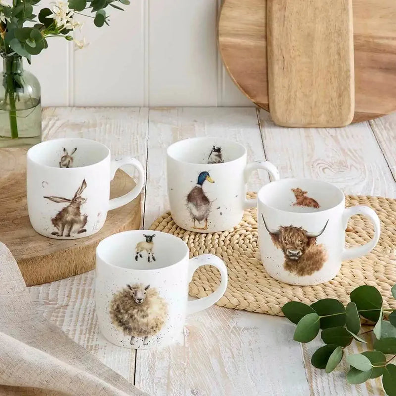 Royal Worcester Wrendale Designs Set of 4 Mugs - Duck, Hare, Sheep