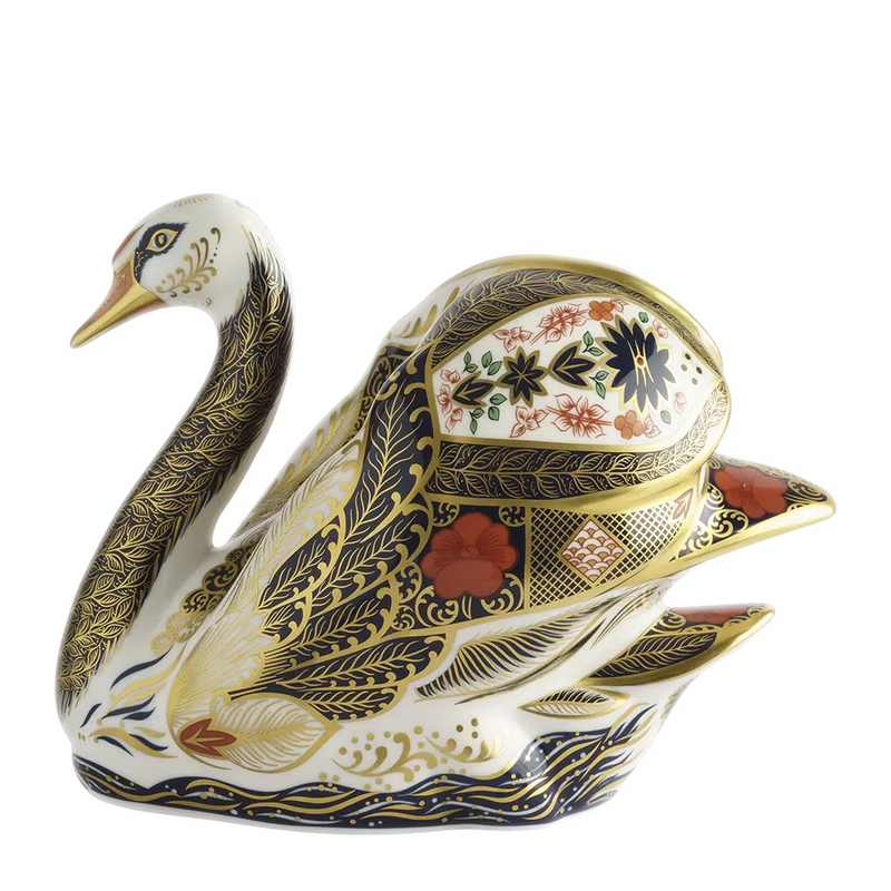 Royal Crown Derby Old Imari Solid Gold Band Swan Paperweight
