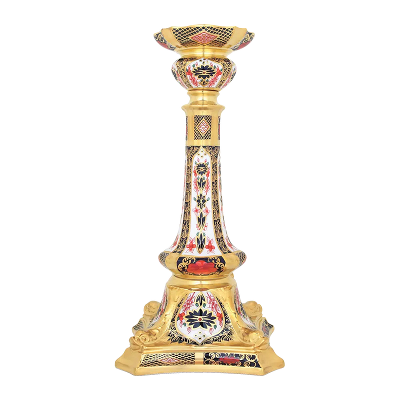 Royal Crown Derby Old Imari Solid Gold Band Candlestick L/S