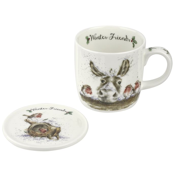 Royal Worcester Wrendale Designs Winter Friends Mug and Coaster Set