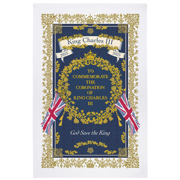 Ulster Weavers King Charles III Coronation Commemorative Tea Towel in Royal Blue