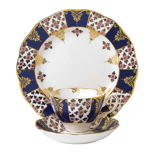 Royal Albert 100 Years of Royal Albert Regency Blue 1900 3 Piece Set - Plate, Teacup & Saucer