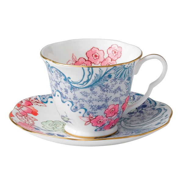 Wedgwood Butterfly Bloom Blue and Pink Teacup and Saucer