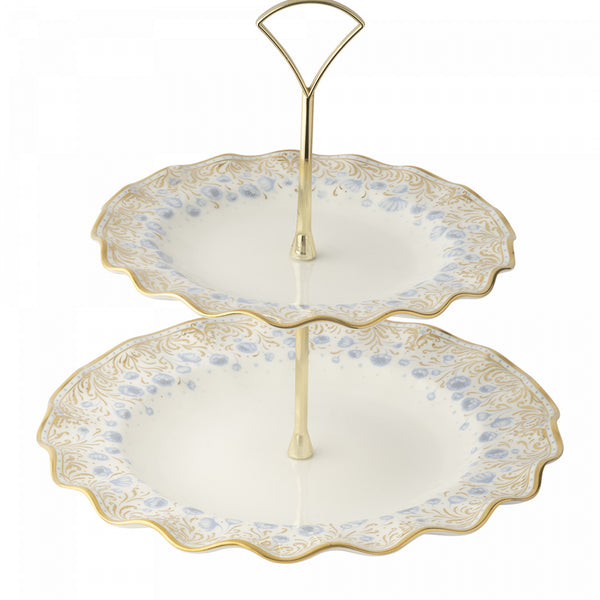 Royal Crown Derby Royal Peony Blue Cake Stand - 2 Tier