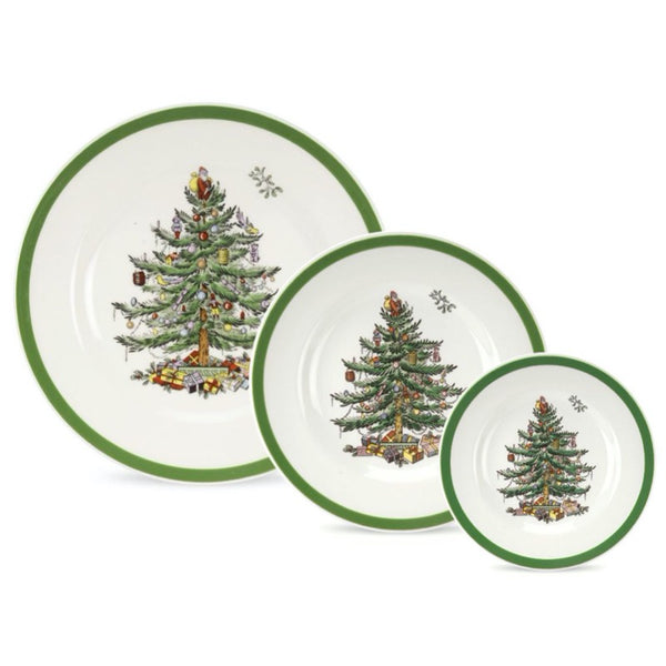 Spode Christmas Tree 12 Piece Set - 4 x 27cm Dinner Plates, 20cm Salad Plates, 15cm Side Plates