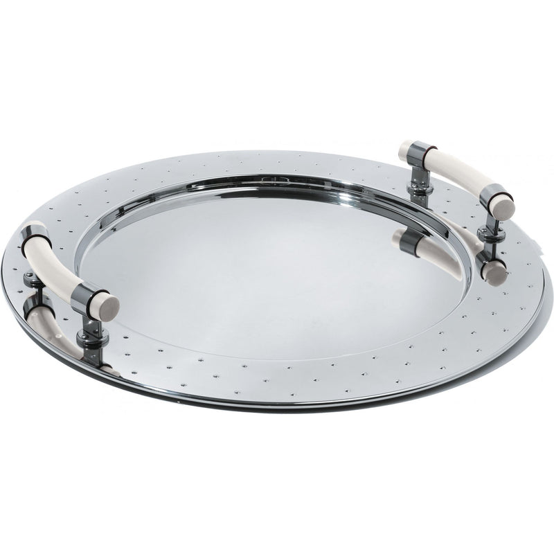 Alessi Michael Graves Stainless Steel Round Tray with White Handles