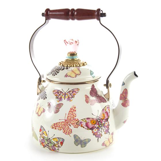 MacKenzie-Childs Butterfly Garden 2 Quart Tea Kettle - White