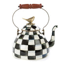 MacKenzie-Childs Courtly Check Enamel 3 Quart Tea Kettle With Bird