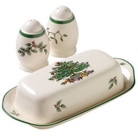 Spode Christmas Tree Hostess Set (Covered Butter & Salt & Pepper)