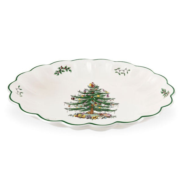Spode Christmas Tree Oval Fluted Dish 37cm
